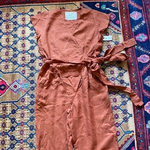Not Perfect Linen Terracotta Wrap Jumpsuit Short Sleeve One Piece Jumper